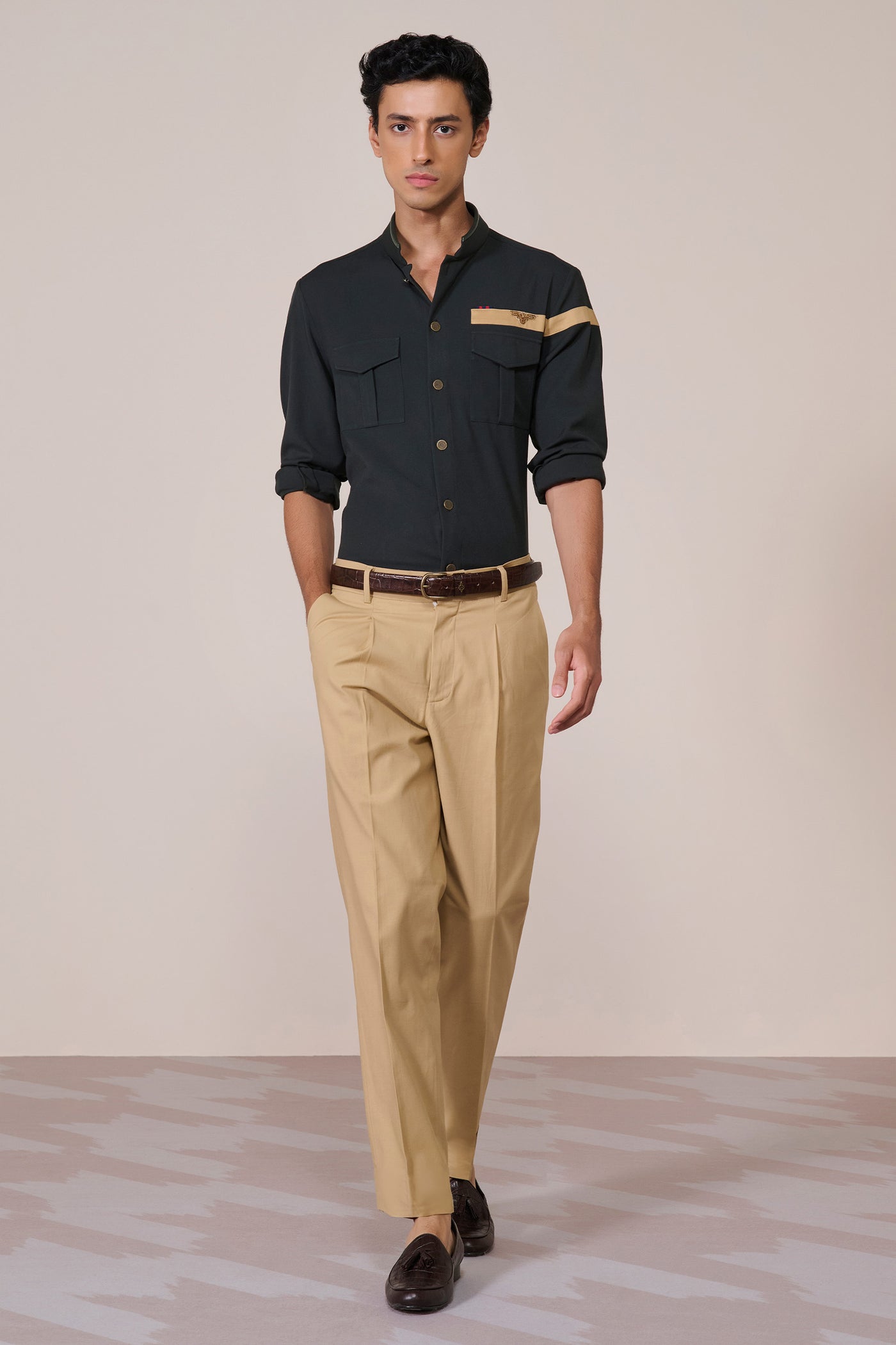 Shantanu & Nikhil Menswear Crested Emerald Shirt ndian designer wear online shopping melange singapore