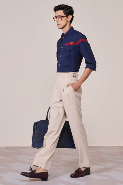 Shantanu & Nikhil Menswear Crested Navy Shirt indian designer wear online shopping melange singapore