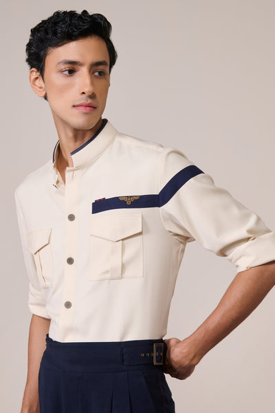 Shantanu & Nikhil Menswear Crested White Shirt indian designer wear online shopping melange singapore