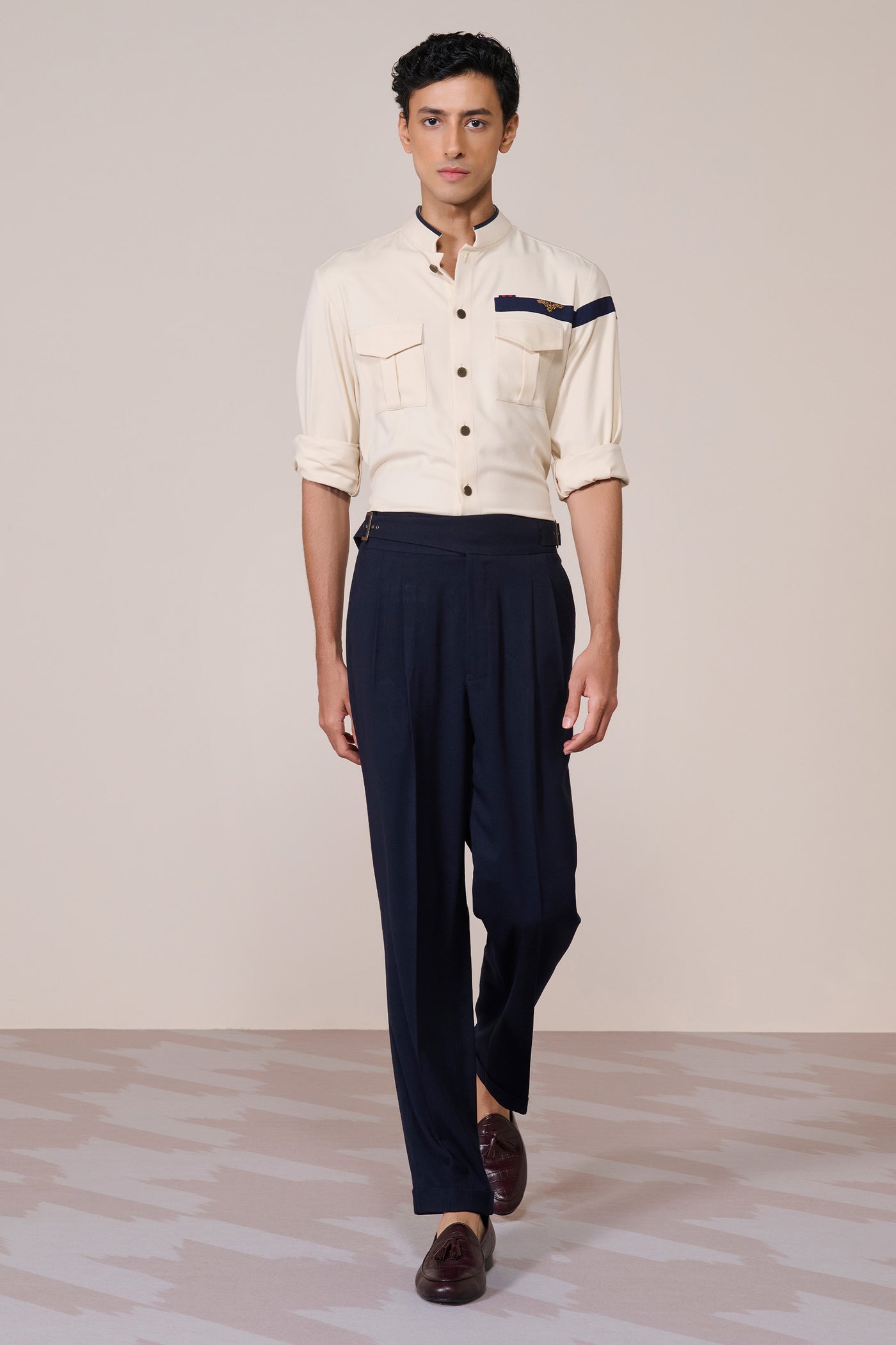 Shantanu & Nikhil Menswear Crested White Shirt indian designer wear online shopping melange singapore