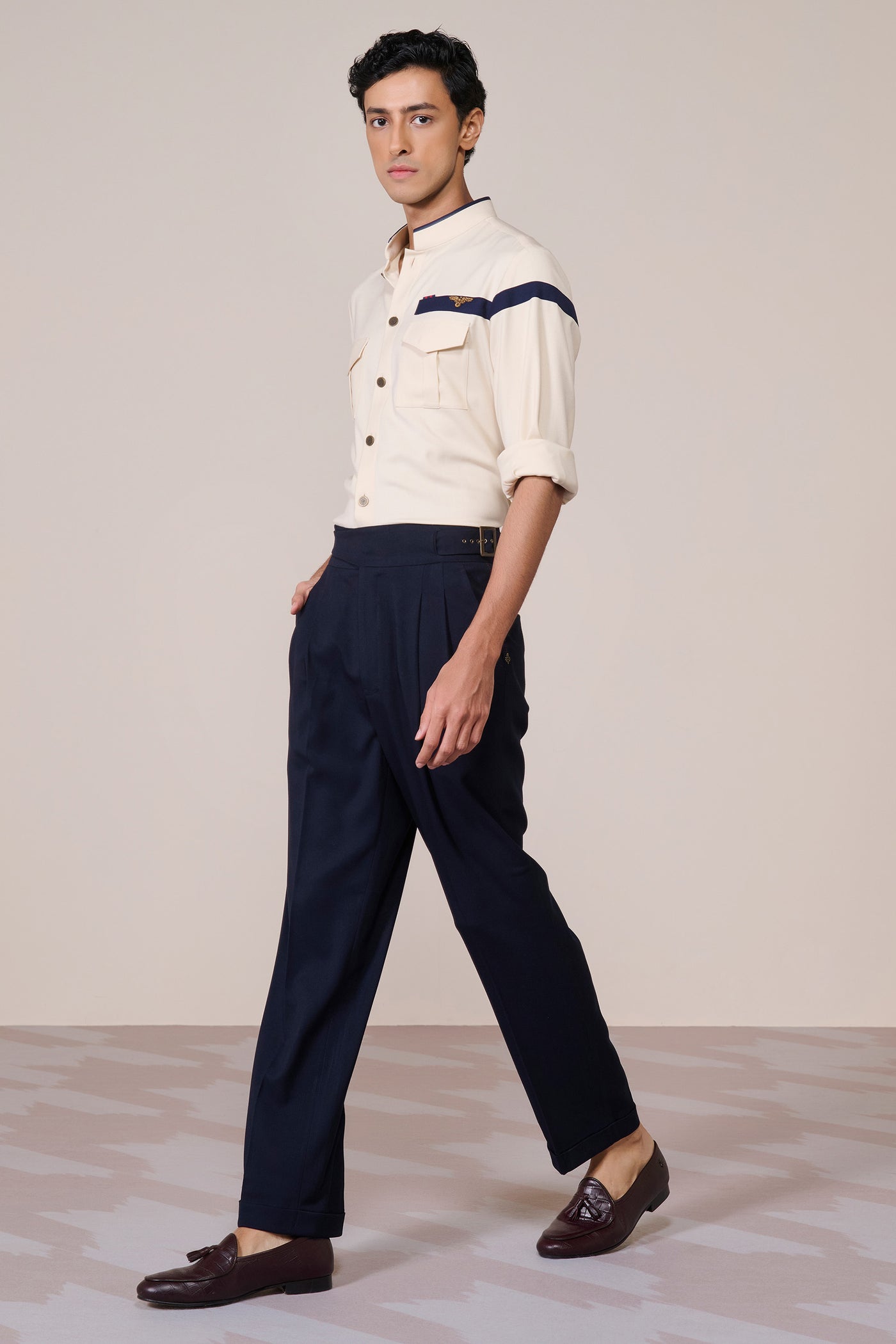Shantanu & Nikhil Menswear Crested White Shirt indian designer wear online shopping melange singapore