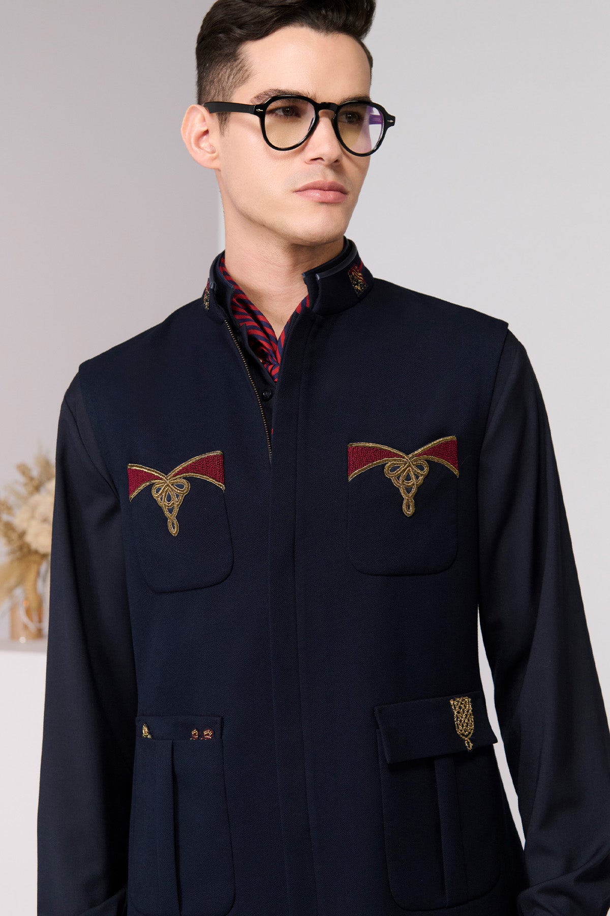 Shantanu & Nikhil Menswear Crimson Crest Waistcoat indian designer wear online shopping melange singapore 