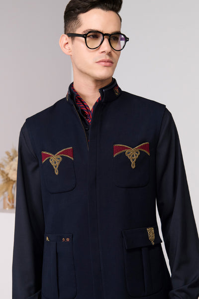 Shantanu & Nikhil Menswear Crimson Crest Waistcoat indian designer wear online shopping melange singapore 