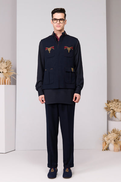 Shantanu & Nikhil Menswear Crimson Crest Waistcoat indian designer wear online shopping melange singapore 