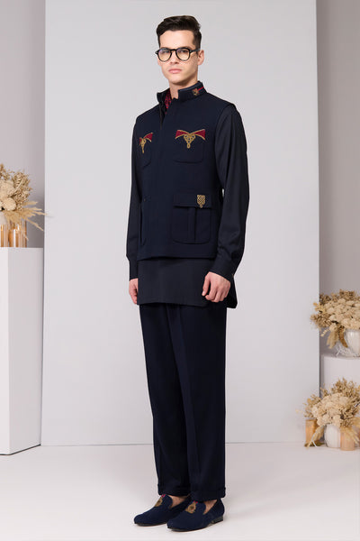 Shantanu & Nikhil Menswear Crimson Crest Waistcoat indian designer wear online shopping melange singapore 