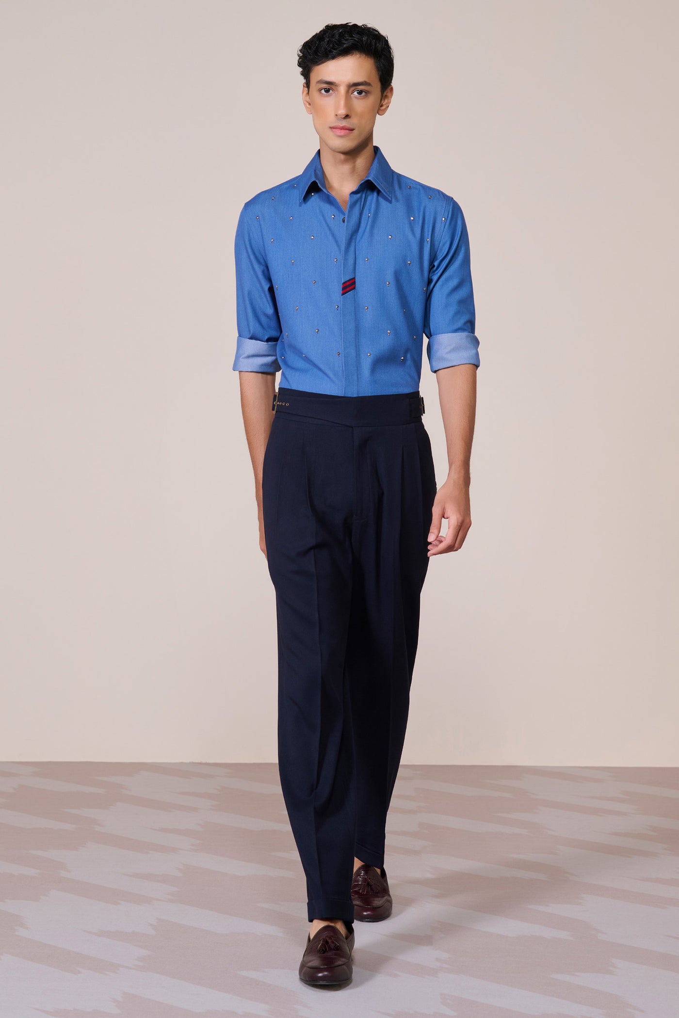 Shantanu & Nikhil Menswear Dark Blue Rivet Detail Shirt indian designer wear online shopping melange singapore