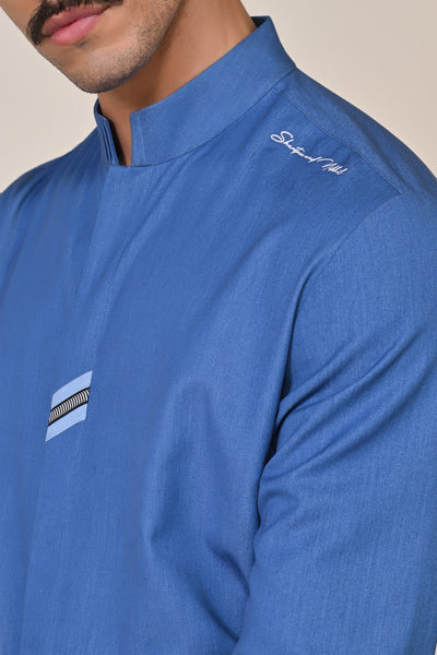 Shantanu & Nikhil Menswear Denim Band Collar Shirt indian designer wear online shopping melange singapore