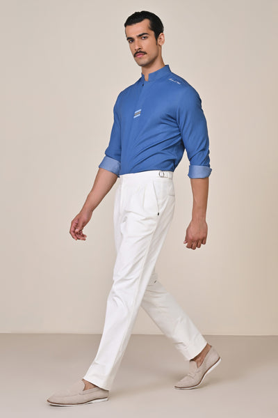 Shantanu & Nikhil Menswear Denim Band Collar Shirt indian designer wear online shopping melange singapore