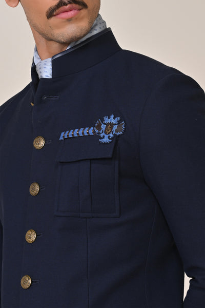 Shantanu & Nikhil Menswear Denim Bandhgala indian designer wear online shopping melange singapore
