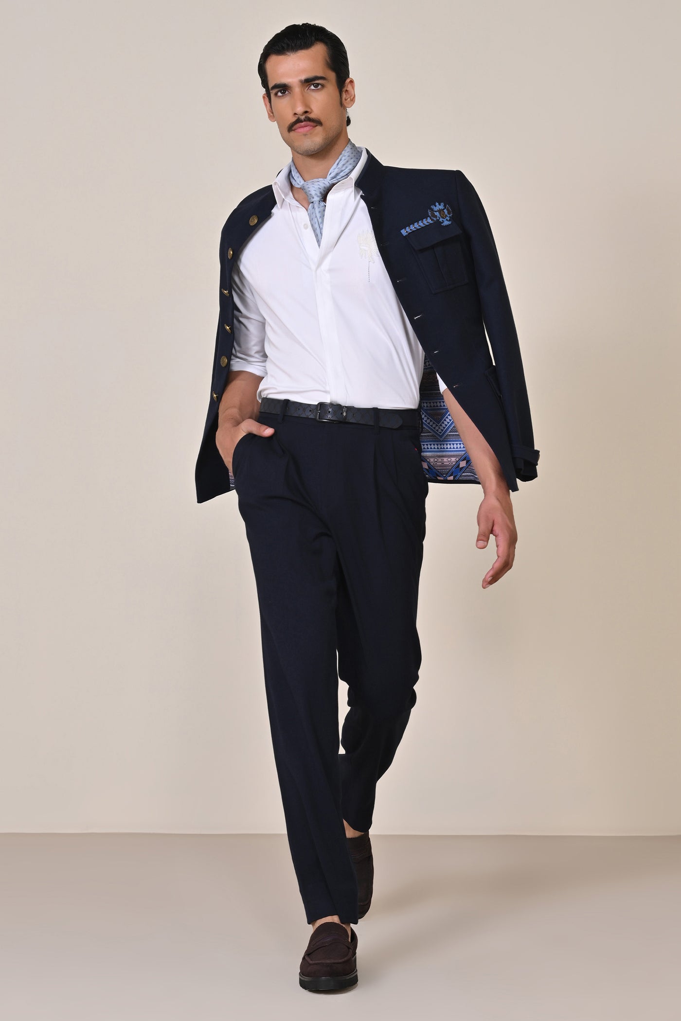 Shantanu & Nikhil Menswear Denim Bandhgala indian designer wear online shopping melange singapore
