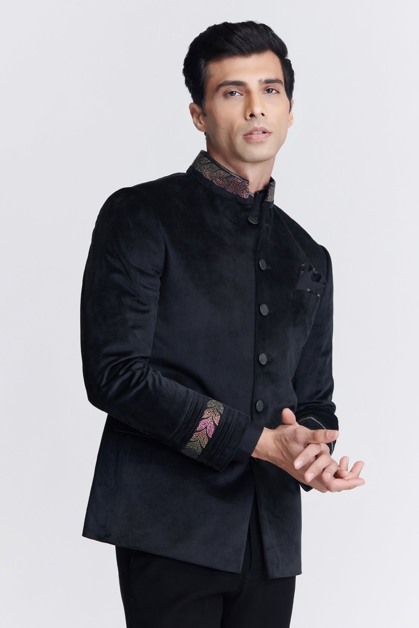 Shantanu & Nikhil Menswear Diamante Velvet Bandhgala indian designer wear online shopping melange singapore