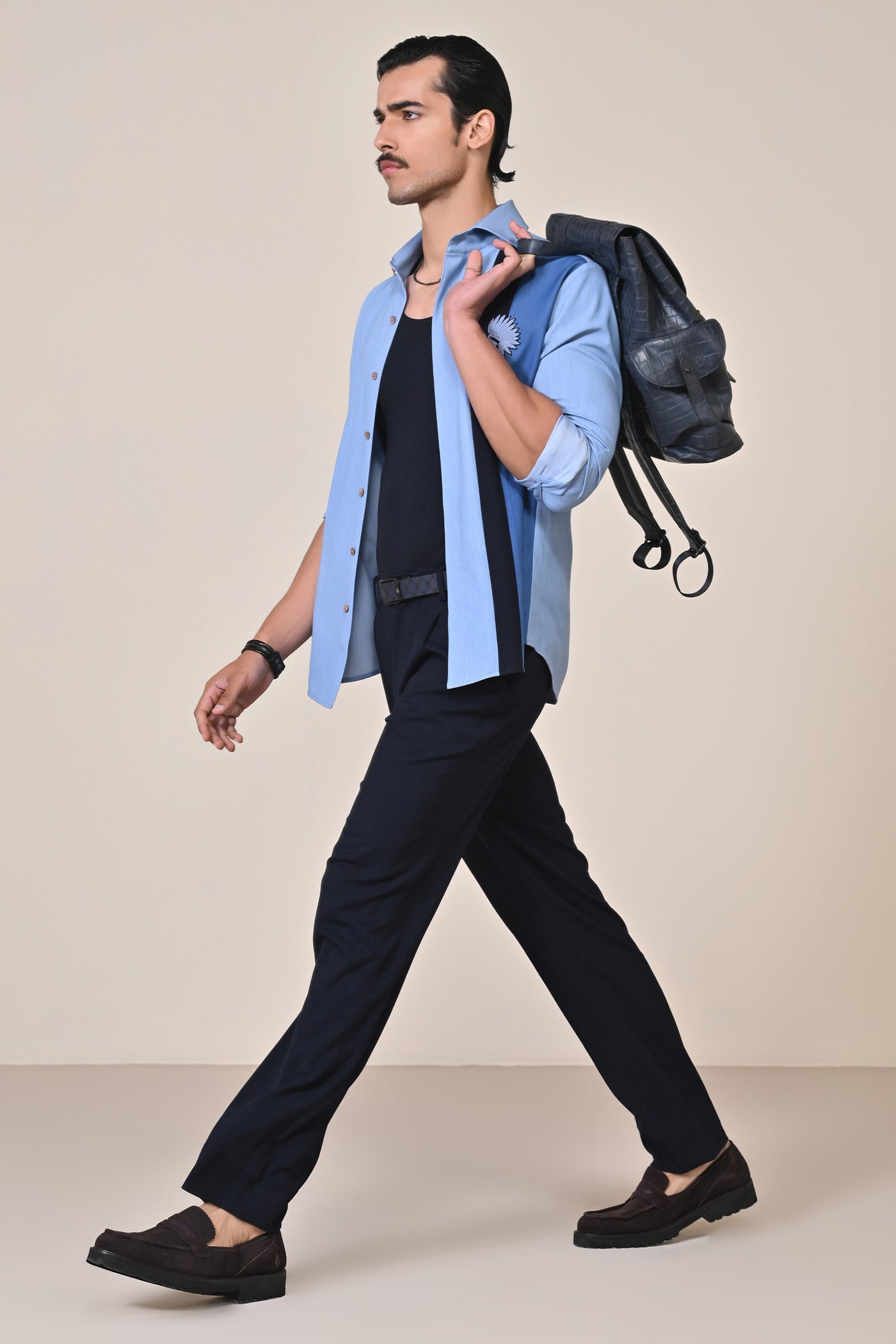 Shantanu & Nikhil Menswear Eagle Crested Colour Block Shirt indian designer wear online shopping melange singapore