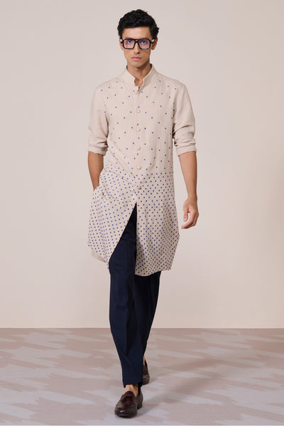 Shantanu & Nikhil Menswear Ecru Embroidered Linen Kurta indian designer wear online shopping melange singapore