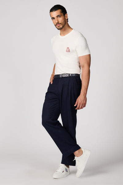 Shantanu & Nikhil Menswear Ecru Knit T-Shirt With Crest indian designer wear online shopping melange singapore