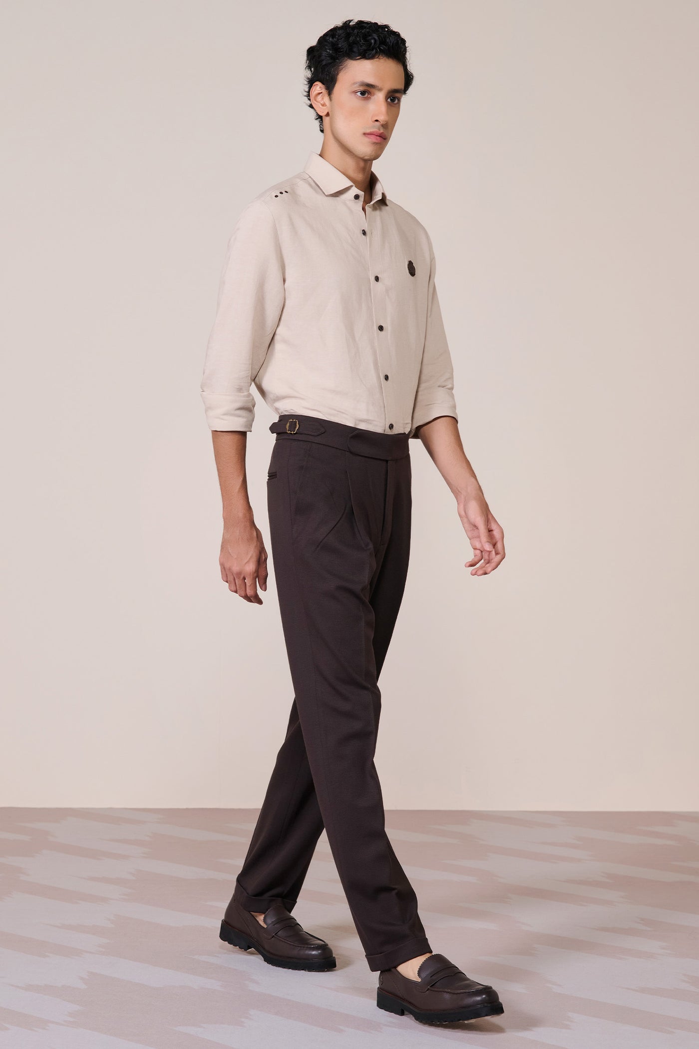 Shantanu & Nikhil Menswear Ecru Linen Crested Shirt indian designer wear online shopping melange singapore