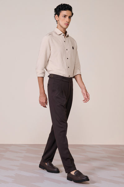 Shantanu & Nikhil Menswear Ecru Linen Crested Shirt indian designer wear online shopping melange singapore