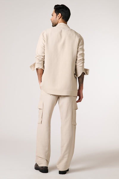 Shantanu & Nikhil Menswear Ecru Linen Utility Shacket indian designer wear online shopping melange singapore