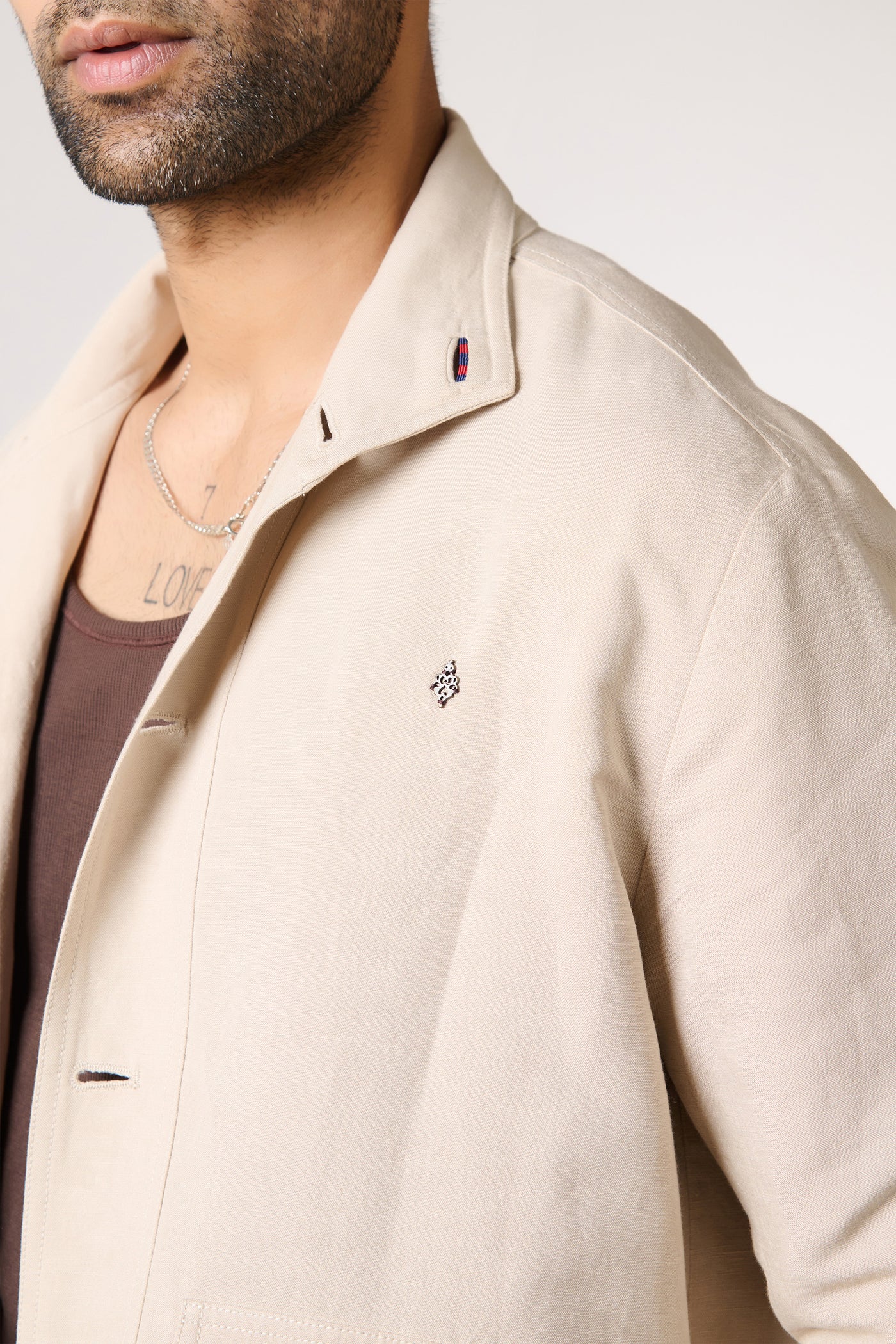 Shantanu & Nikhil Menswear Ecru Linen Utility Shacket indian designer wear online shopping melange singapore