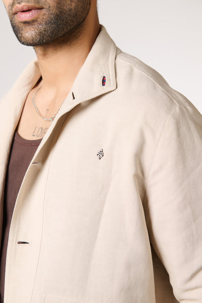 Shantanu & Nikhil Menswear Ecru Linen Utility Shacket indian designer wear online shopping melange singapore