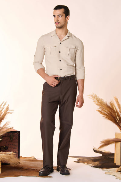 Shantanu & Nikhil Menswear Ecru Utility Shirt indian designer wear online shopping melange singapore