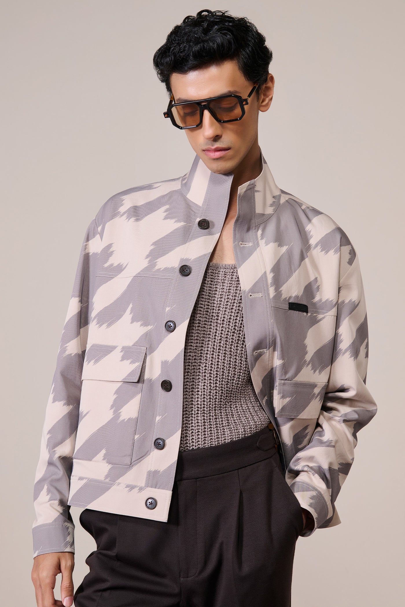 Shantanu & Nikhil Menswear Funnel Neck Printed Layering indian designer wear online shopping melange singapore