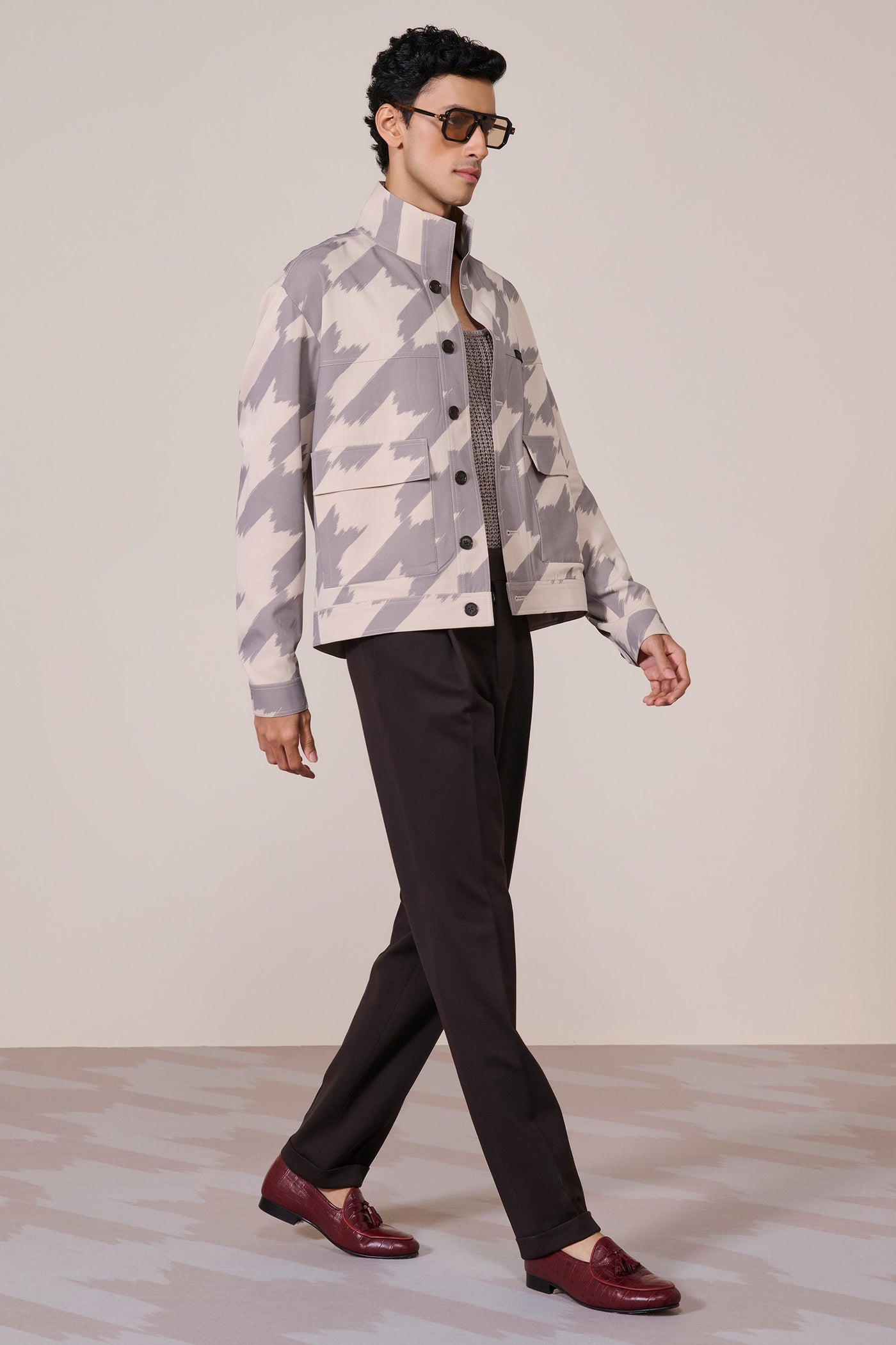 Shantanu & Nikhil Menswear Funnel Neck Printed Layering indian designer wear online shopping melange singapore