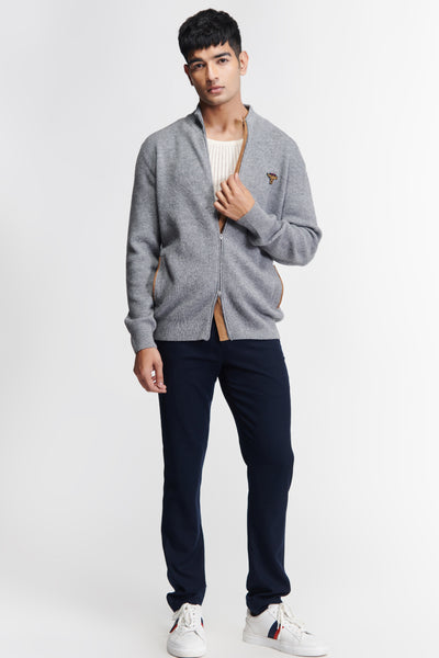 Shantanu & Nikhil Menswear Grey Crested Cardigan indian designer wear online shopping melange singapore