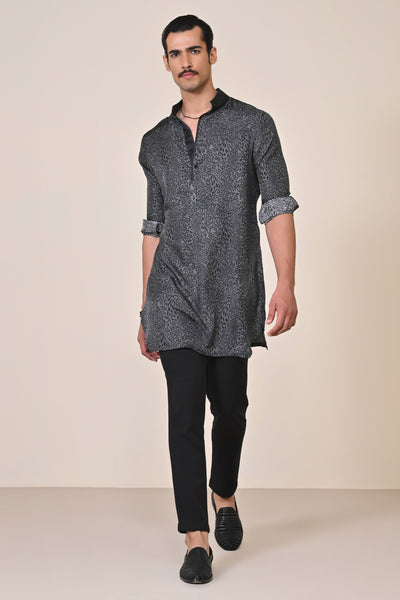 Shantanu & Nikhil Menswear Grey Leopard Print Kurta indian designer wear online shopping melange singapore