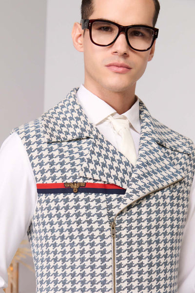 Shantanu & Nikhil Menswear Houndstooth Anti-Trend Zipped Waistcoat indian designer wear online shopping melange singapore 
