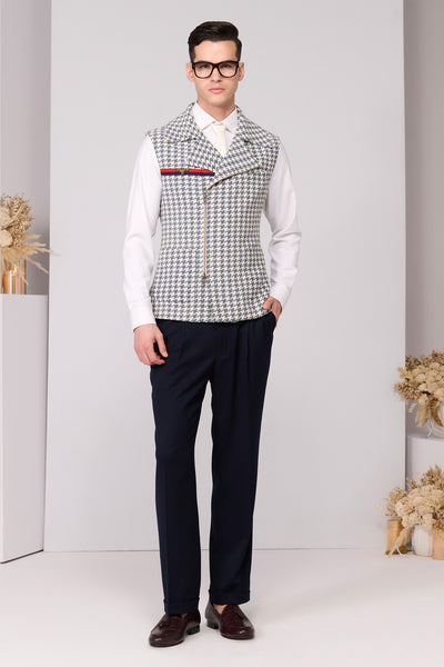 Shantanu & Nikhil Menswear Houndstooth Anti-Trend Zipped Waistcoat indian designer wear online shopping melange singapore 