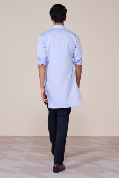 Shantanu & Nikhil Menswear Light Blue Cotton Crested Kurta indian designer wear online shopping melange singapore