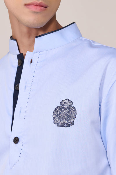 Shantanu & Nikhil Menswear Light Blue Cotton Crested Kurta indian designer wear online shopping melange singapore