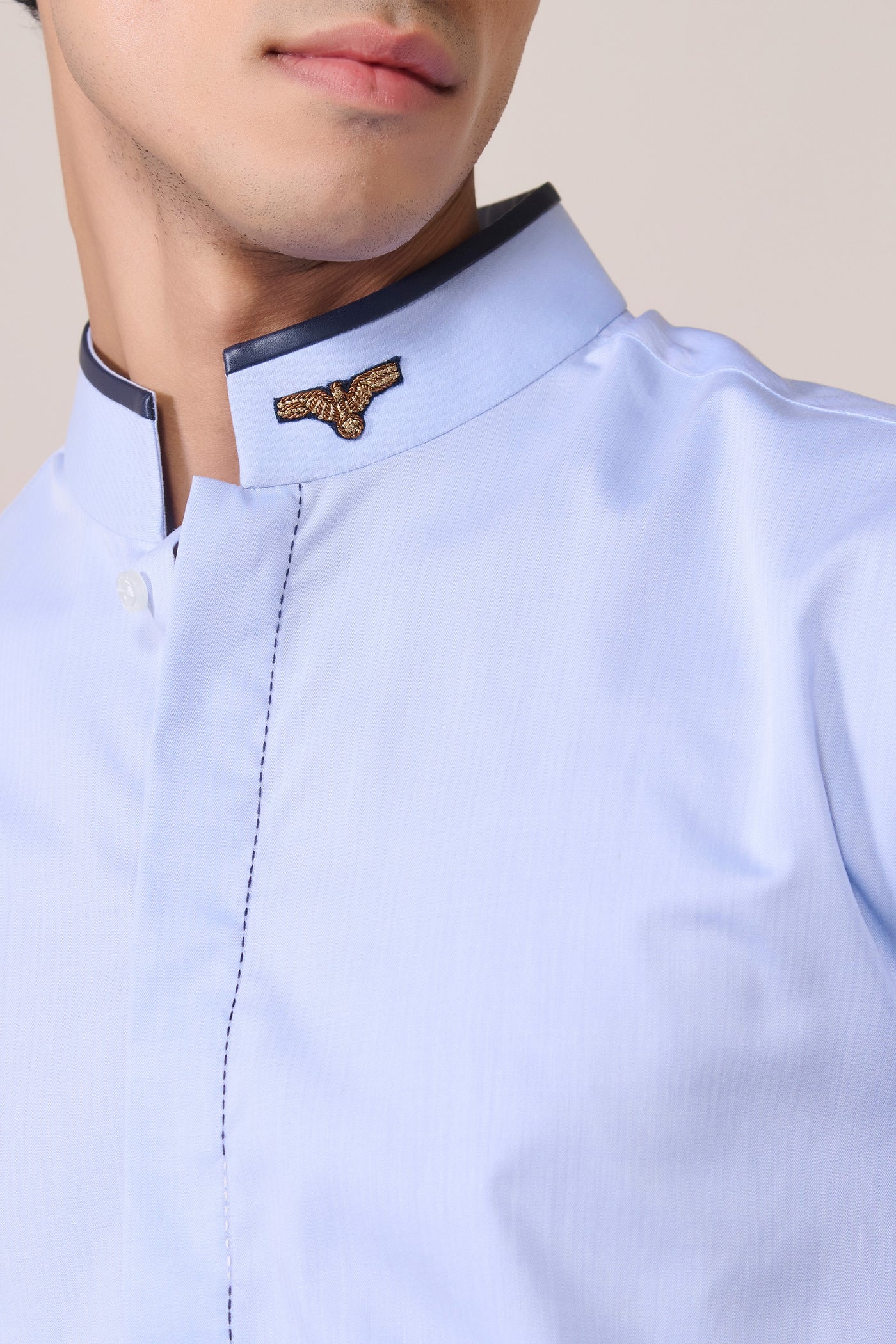 Shantanu & Nikhil Menswear Light Blue Eagle Crested Shirt indian designer wear online shopping melange singapore