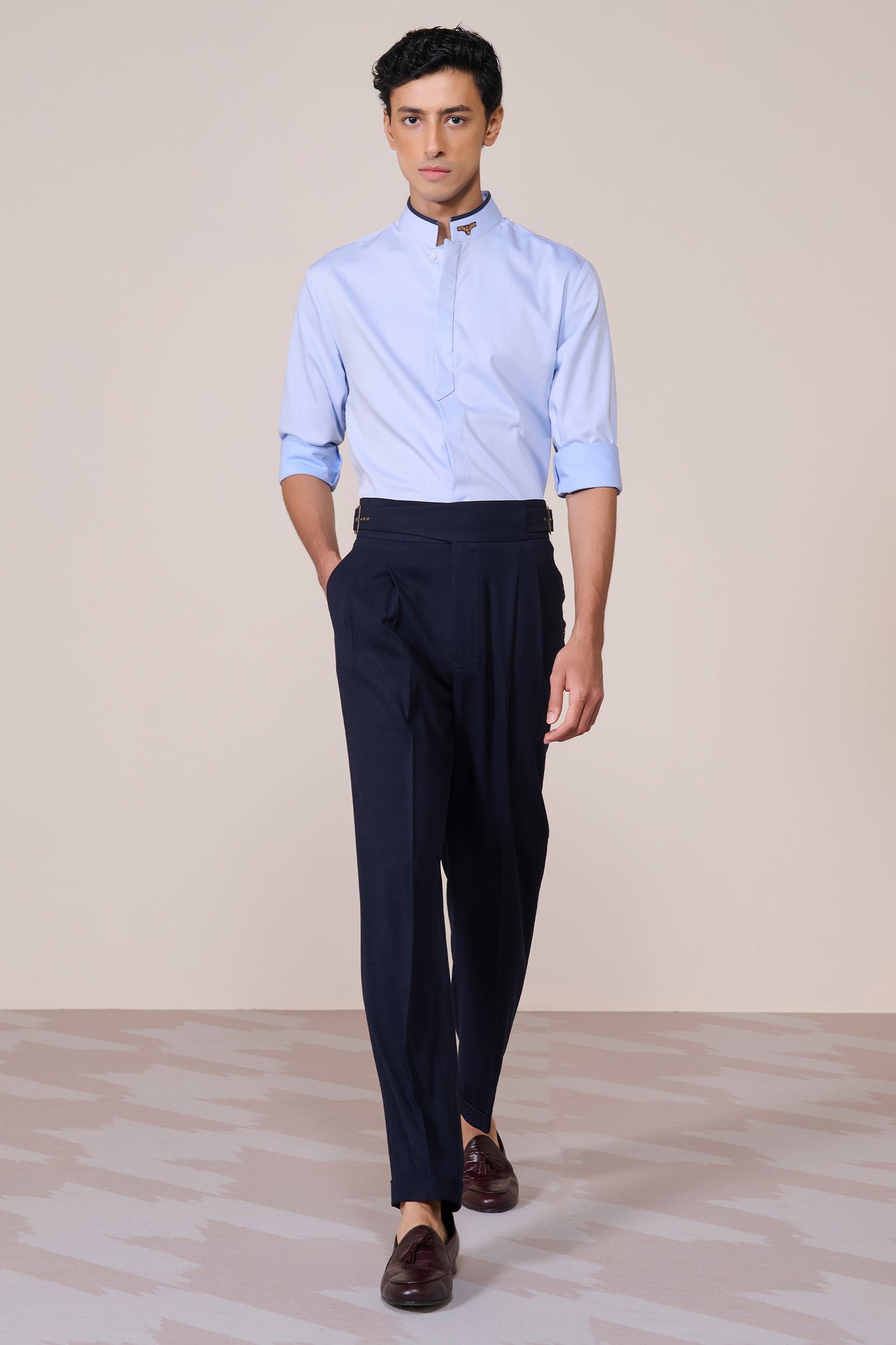 Shantanu & Nikhil Menswear Light Blue Eagle Crested Shirt indian designer wear online shopping melange singapore