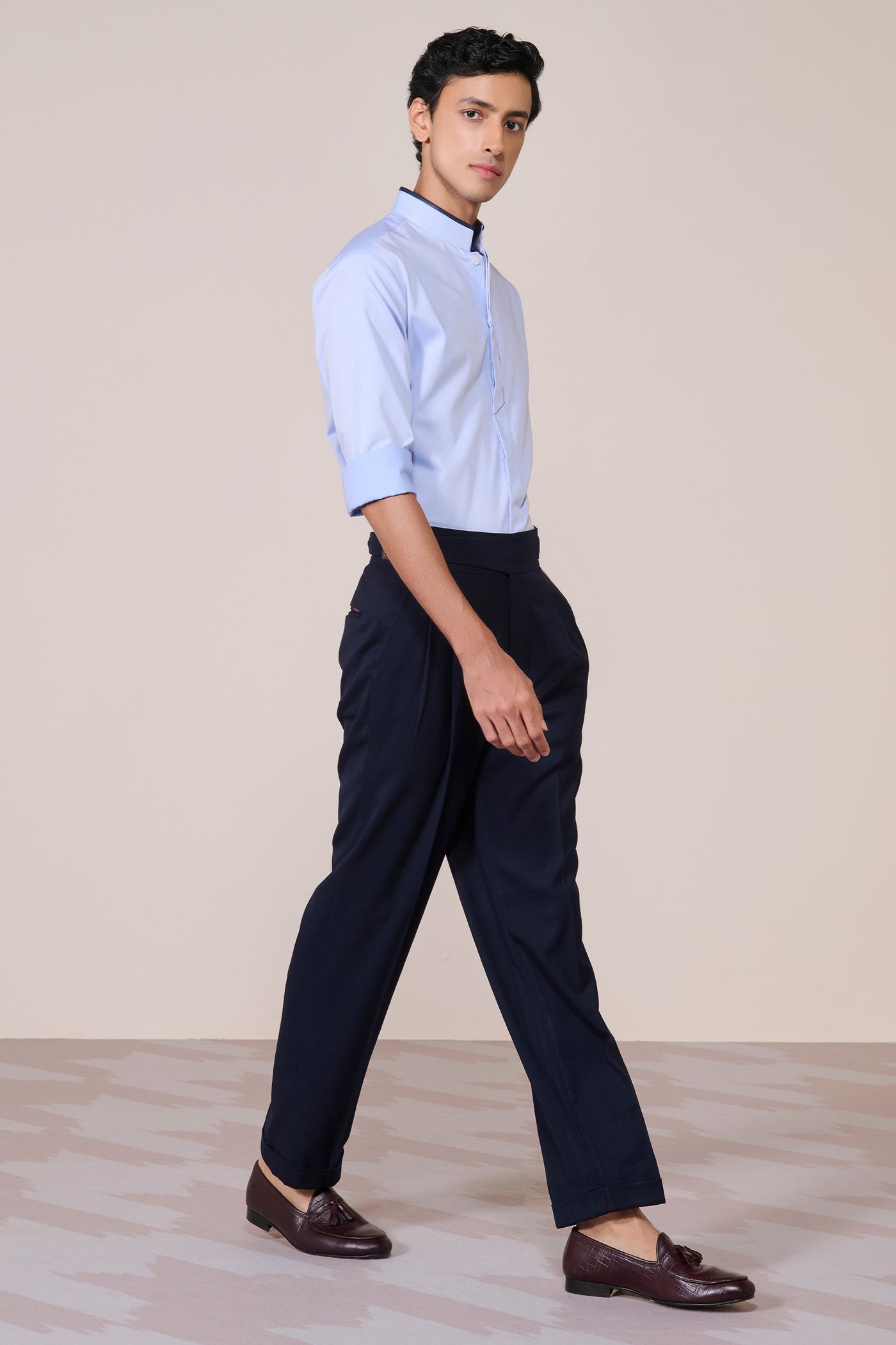 Shantanu & Nikhil Menswear Light Blue Eagle Crested Shirt indian designer wear online shopping melange singapore