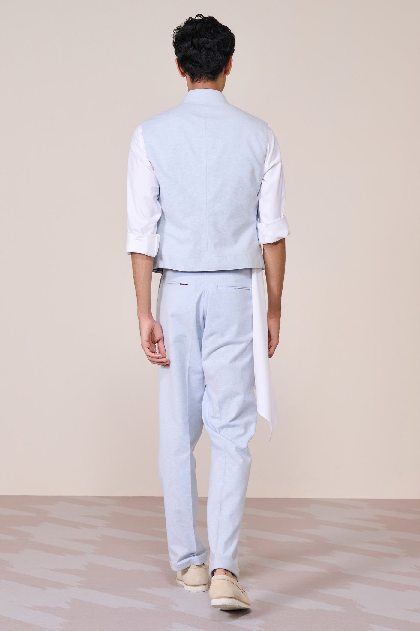 Shantanu & Nikhil Menswear Light Blue Linen Waistcoat indian designer wear online shopping melange singapore