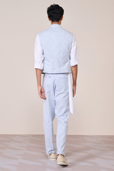 Shantanu & Nikhil Menswear Light Blue Linen Waistcoat indian designer wear online shopping melange singapore