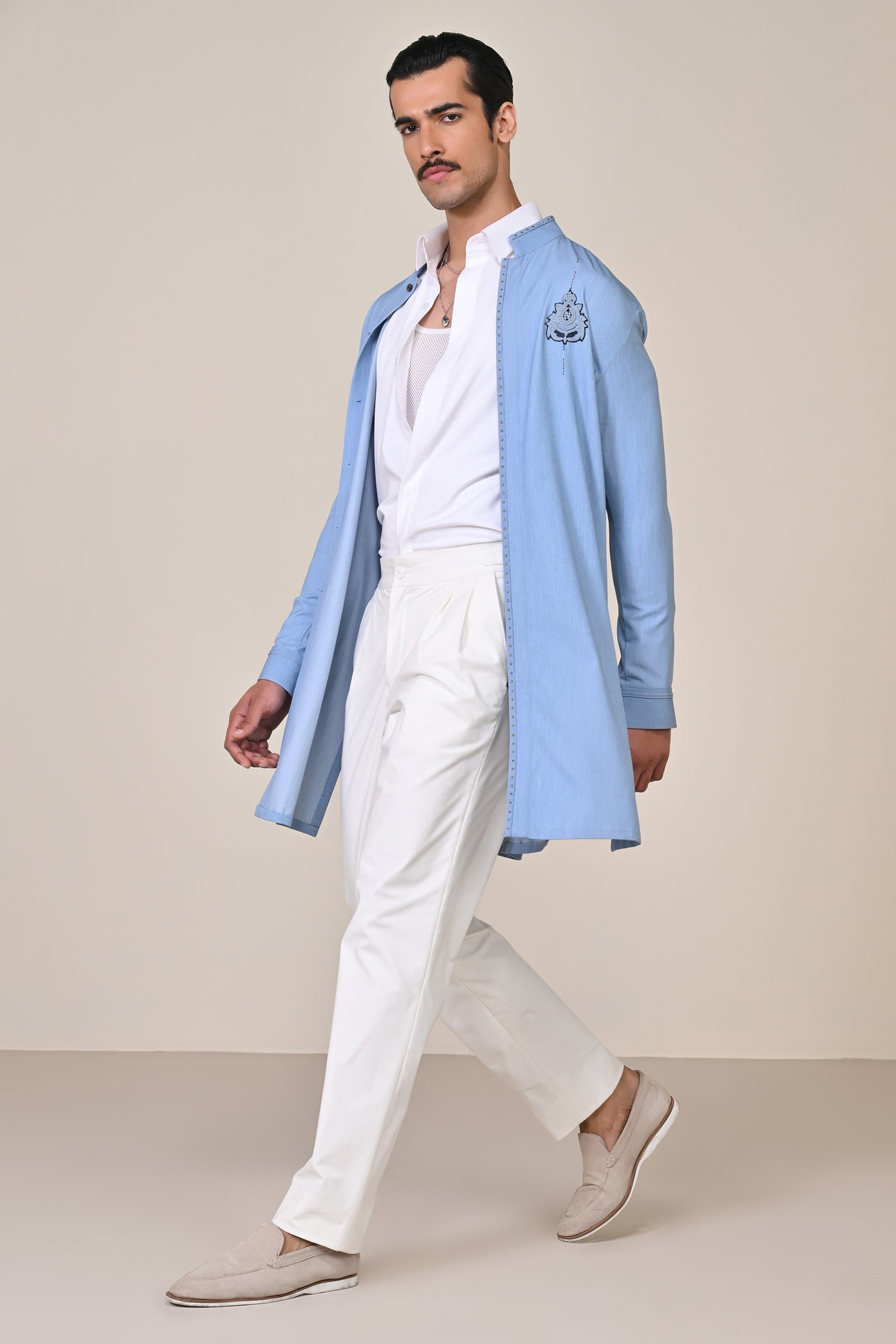 Shantanu & Nikhil Menswear Light Blue Shirt Kurta indian designer wear online shopping melange singapore