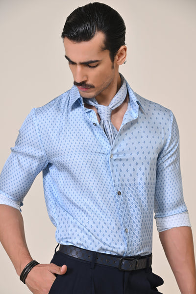 Shantanu & Nikhil Menswear Light Blue Silk Twill Adamas Shirt indian designer wear online shopping melange singapore
