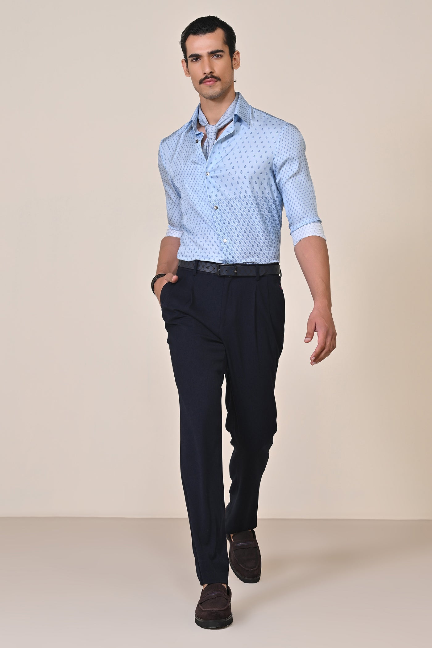 Shantanu & Nikhil Menswear Light Blue Silk Twill Adamas Shirt indian designer wear online shopping melange singapore
