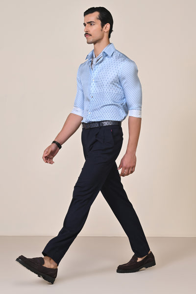 Shantanu & Nikhil Menswear Light Blue Silk Twill Adamas Shirt indian designer wear online shopping melange singapore
