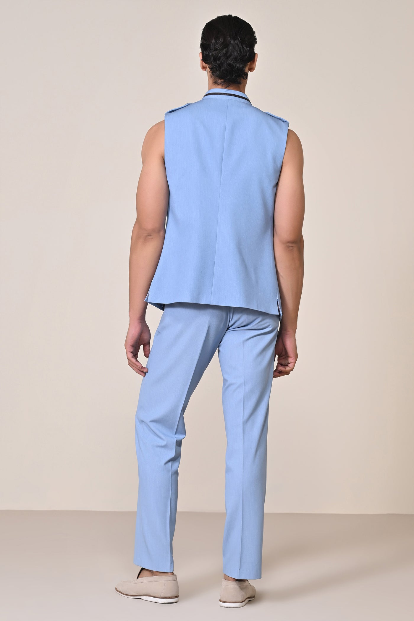 Shantanu & Nikhil Menswear Light Blue Nehruvian Waistcoat indian designer wear online shopping melange singapore
