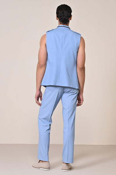 Shantanu & Nikhil Menswear Light Blue Nehruvian Waistcoat indian designer wear online shopping melange singapore
