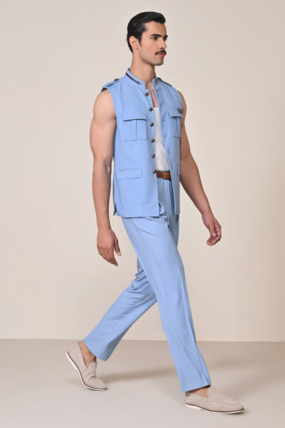 Shantanu & Nikhil Menswear Light Blue Nehruvian Waistcoat indian designer wear online shopping melange singapore
