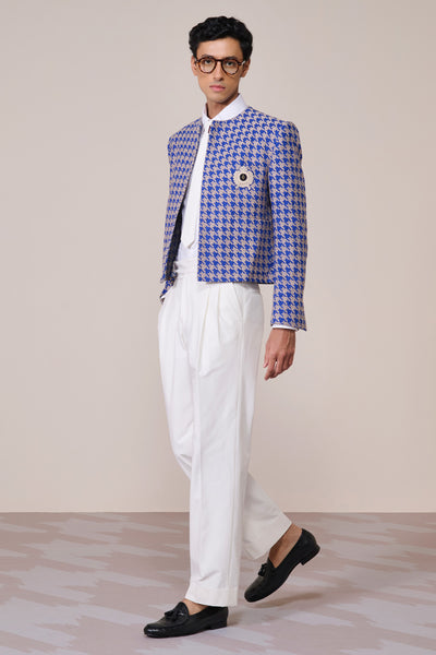 Shantanu & Nikhil Menswear Linen Slim Fit Kurta Racer Blue indian designer wear online shopping melange singapore