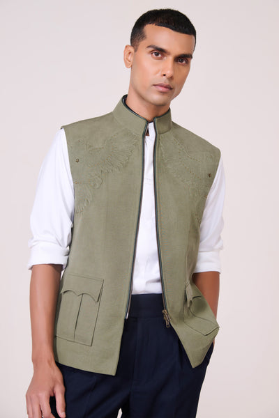 Shantanu & Nikhil Menswear Military Anti-Trend Crest Waistcoat indian designer wear online shopping melange singapore