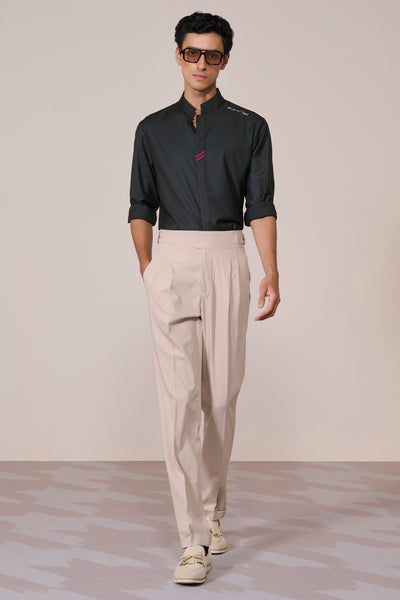 Shantanu & Nikhil Menswear Military Green Band Collar Shirt indian designer wear online shopping melange singapore