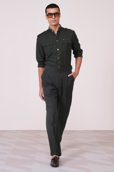 Shantanu & Nikhil Menswear Military Green Cargo Shirt indian designer wear online shopping melange singapore
