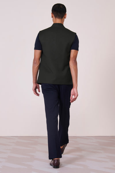 Shantanu & Nikhil Menswear Military Green Embroidered Waistcoat indian designer wear online shopping melange singapore