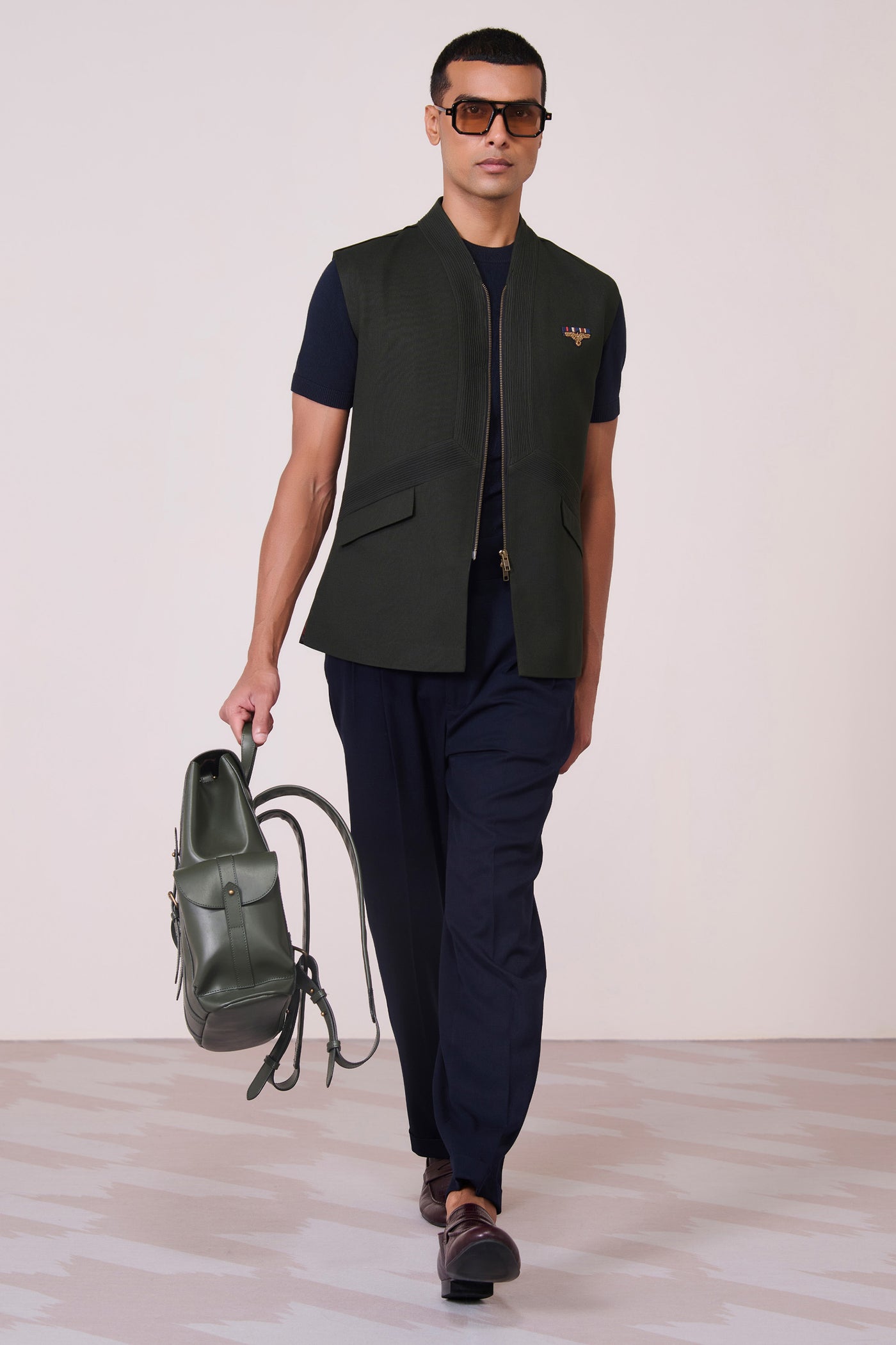 Shantanu & Nikhil Menswear Military Green Embroidered Waistcoat indian designer wear online shopping melange singapore